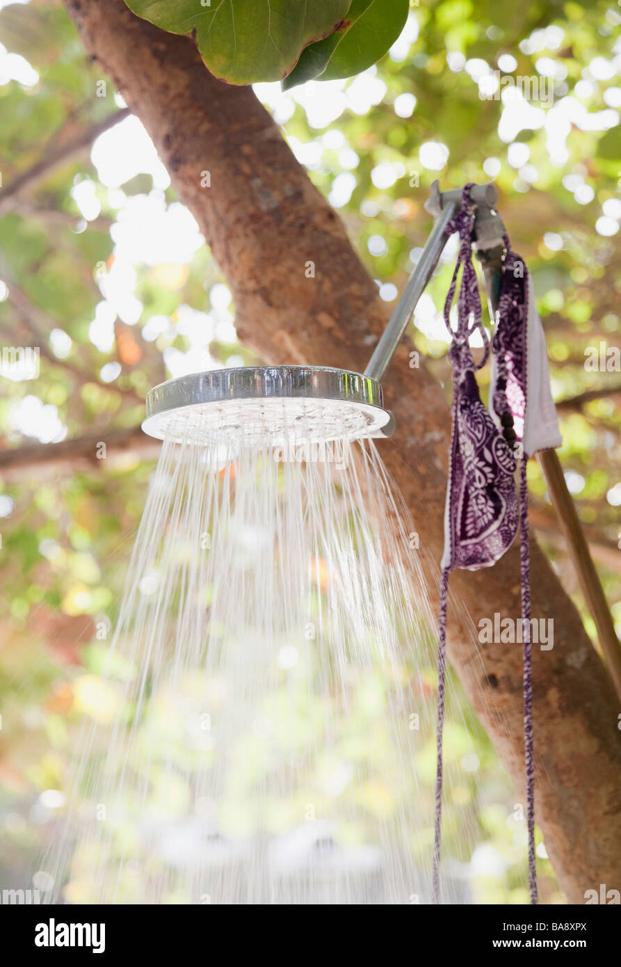 Outdoor shower under trees Stock Photo Alamy
