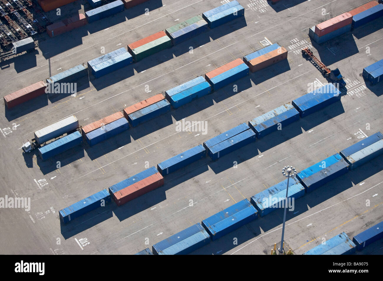 Aerial view of shipping container Stock Photo