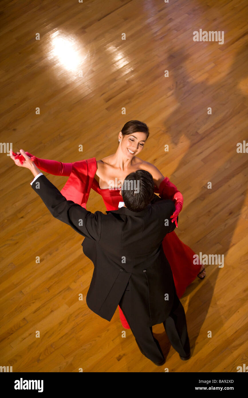 High angle view of elegant multi-racial couple ballroom dancing Stock Photo