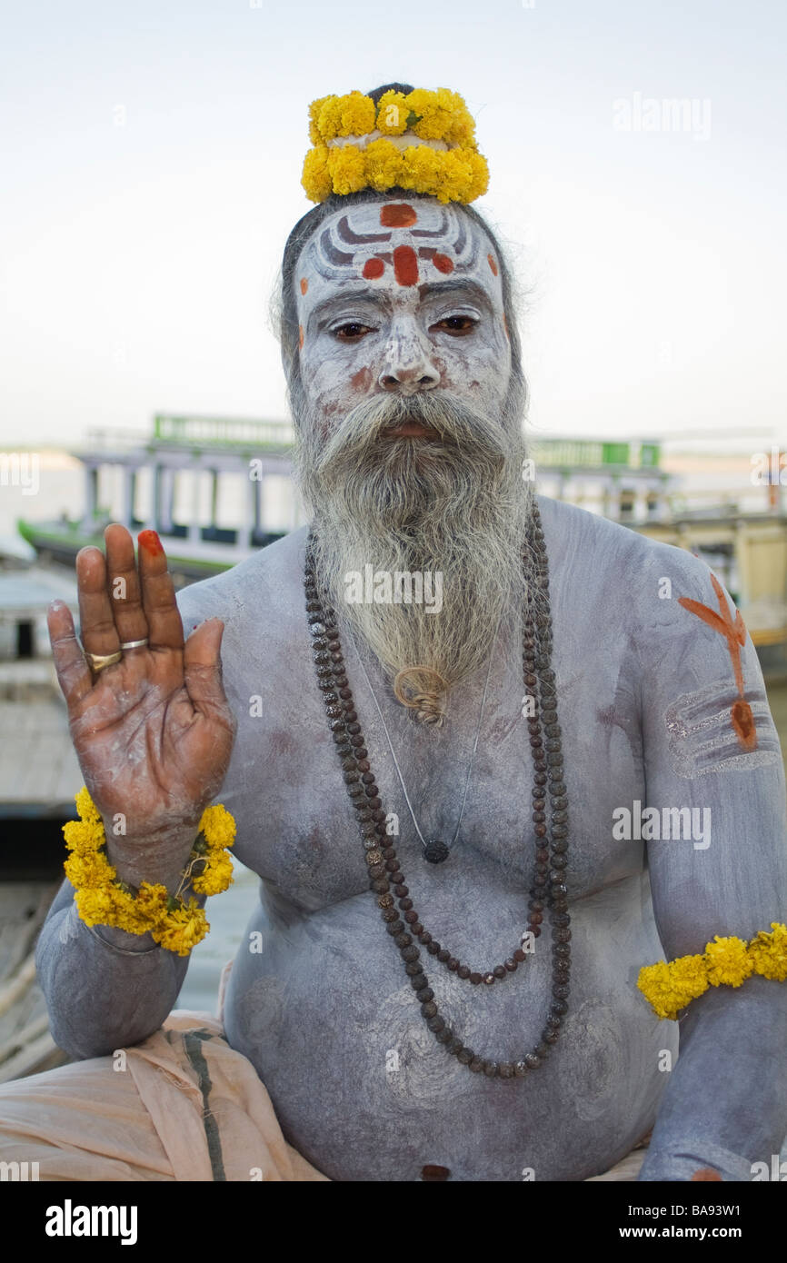 A portrait of an Indian Sadhu covered in sacred ash. Stock Photo