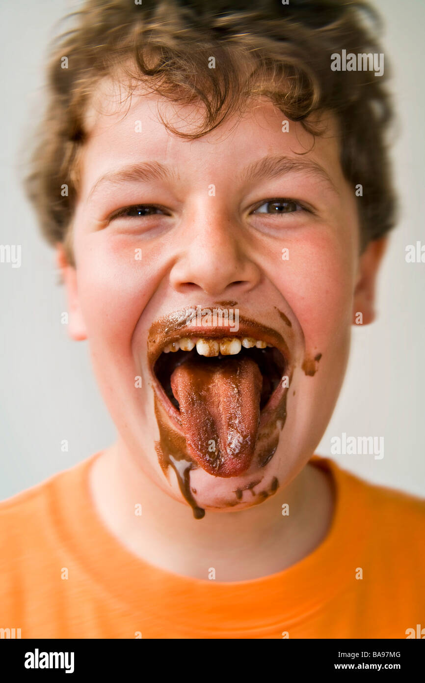 child who eats the chocolate Stock Photo Alamy