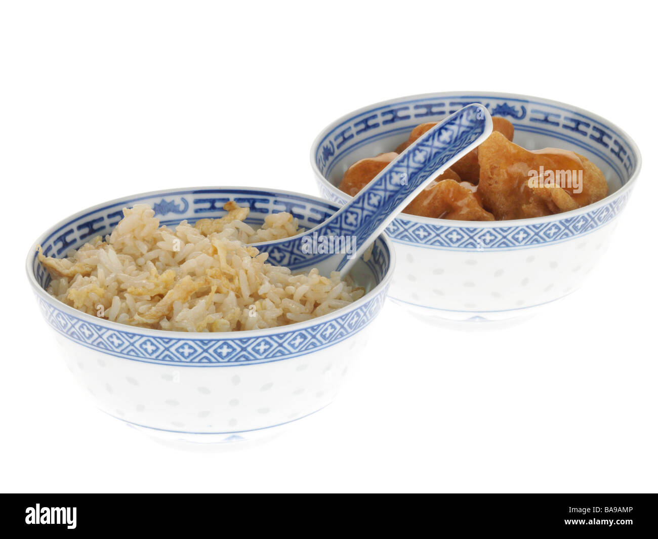 Sweet and Sour Chicken Balls with Rice Stock Photo