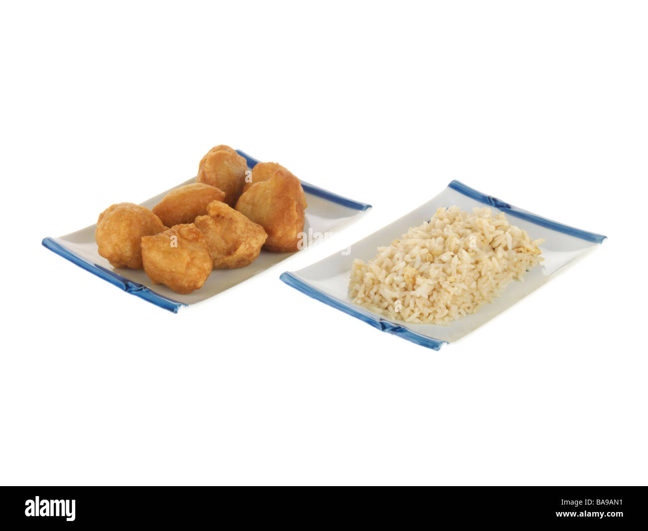 Sweet and Sour Chicken Balls with Rice Stock Photo