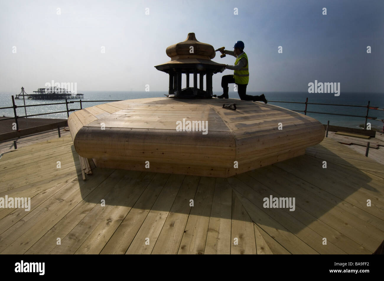 Restoration work on the roof of the bandstand on Brighton seafront ...