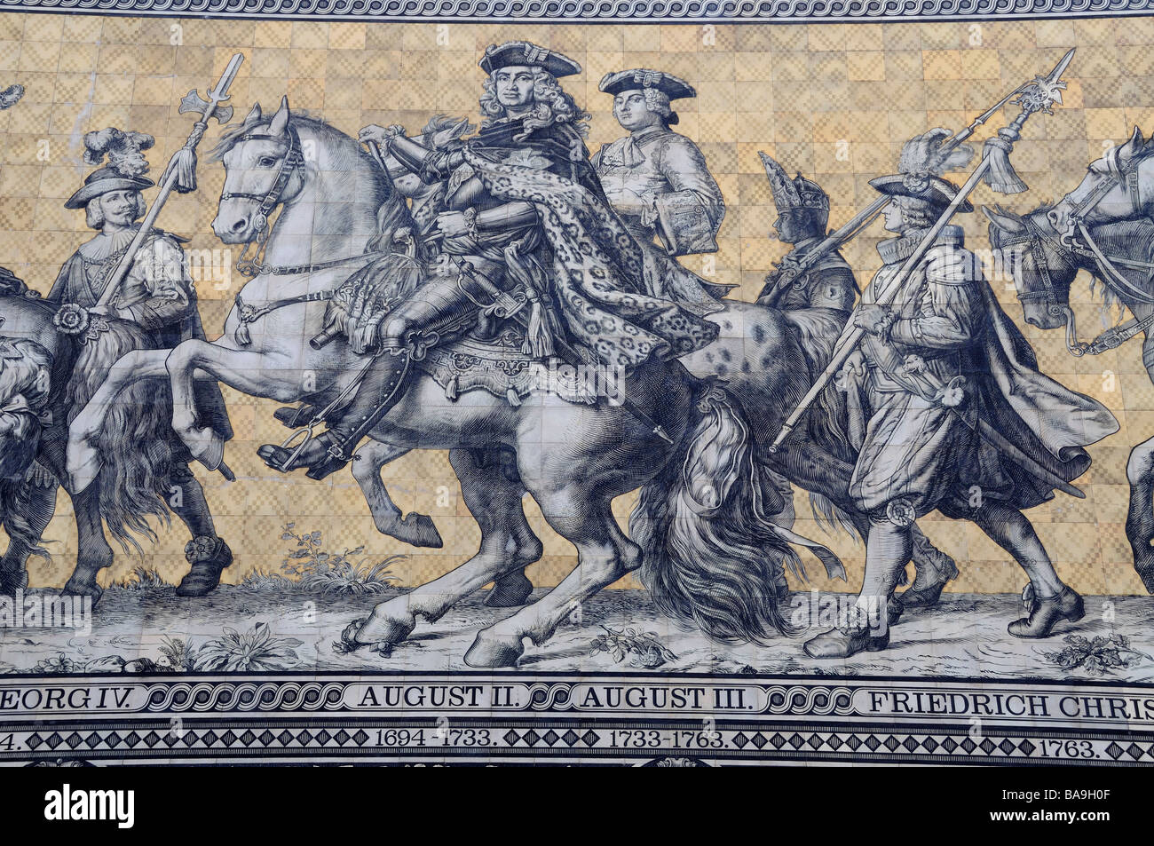 Augustus the Strong on  Dresden Fürstenzug mural, Procession of the Princes Stock Photo