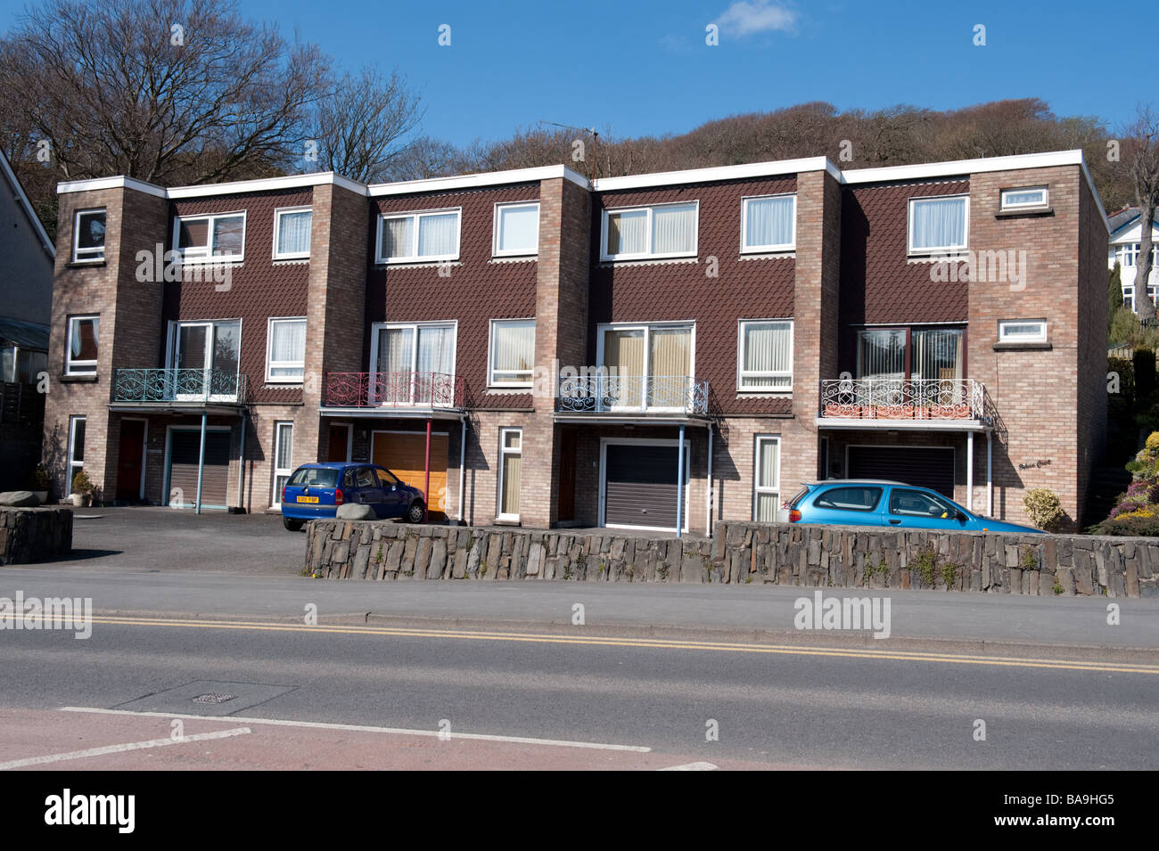 A block of 4 maisonette houses built in the mid 1960 s Aberystwyth Wales UK Stock Photo