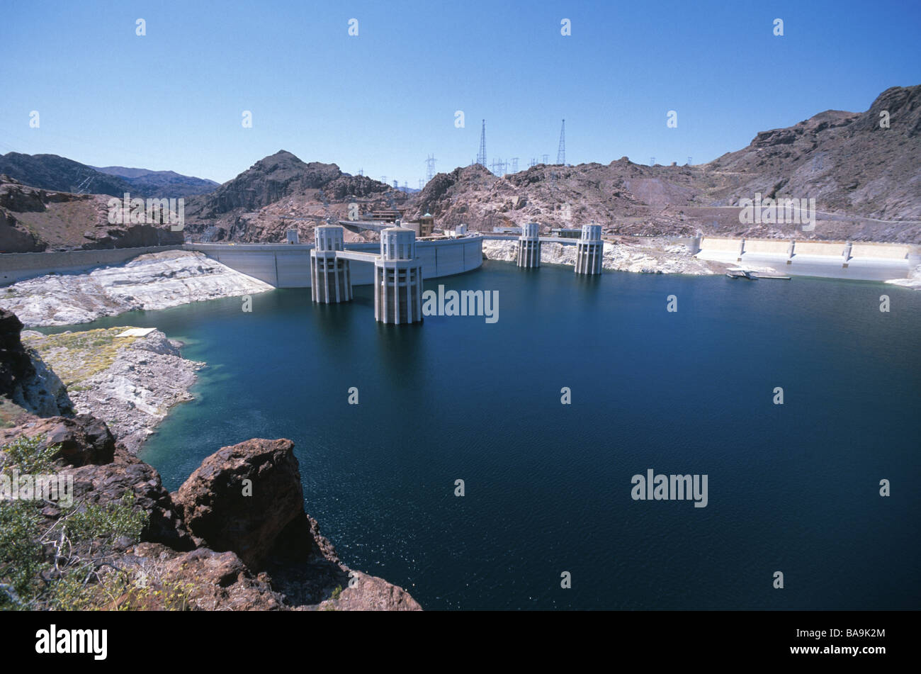 Hoover Dam and Lake Mead on the Colorado River in Nevada USA Stock Photo