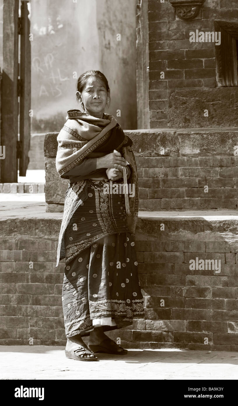 Newari woman in Patan Durbar Square, Nepal Stock Photo