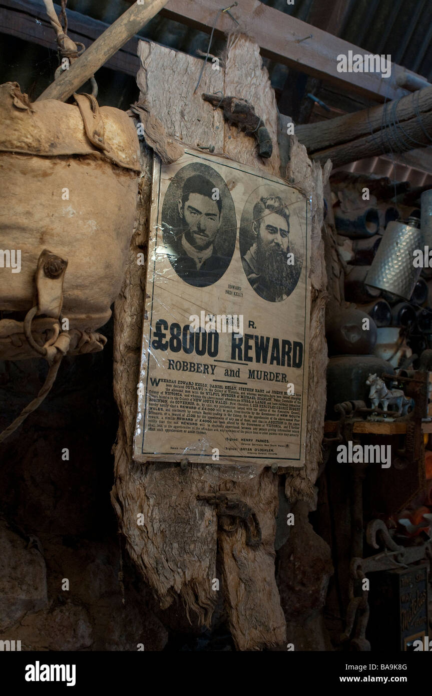 Ned Kelly original manhunt poster Bottle House Lightning Ridge New South Wales Australia Stock Photo