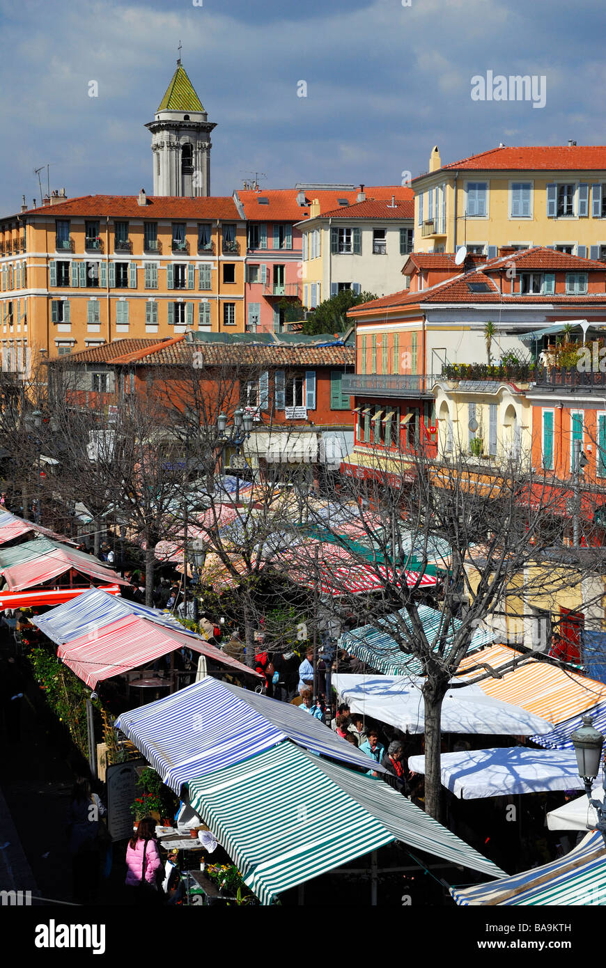 Market stalls in Nice market, Cours Saleya, Provence Stock Photo
