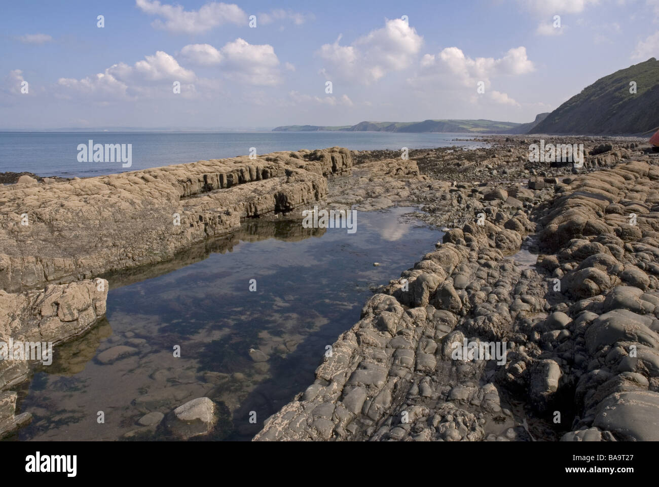 Rocky shoreline at Bucks Mills on the North Devon coast Stock Photo