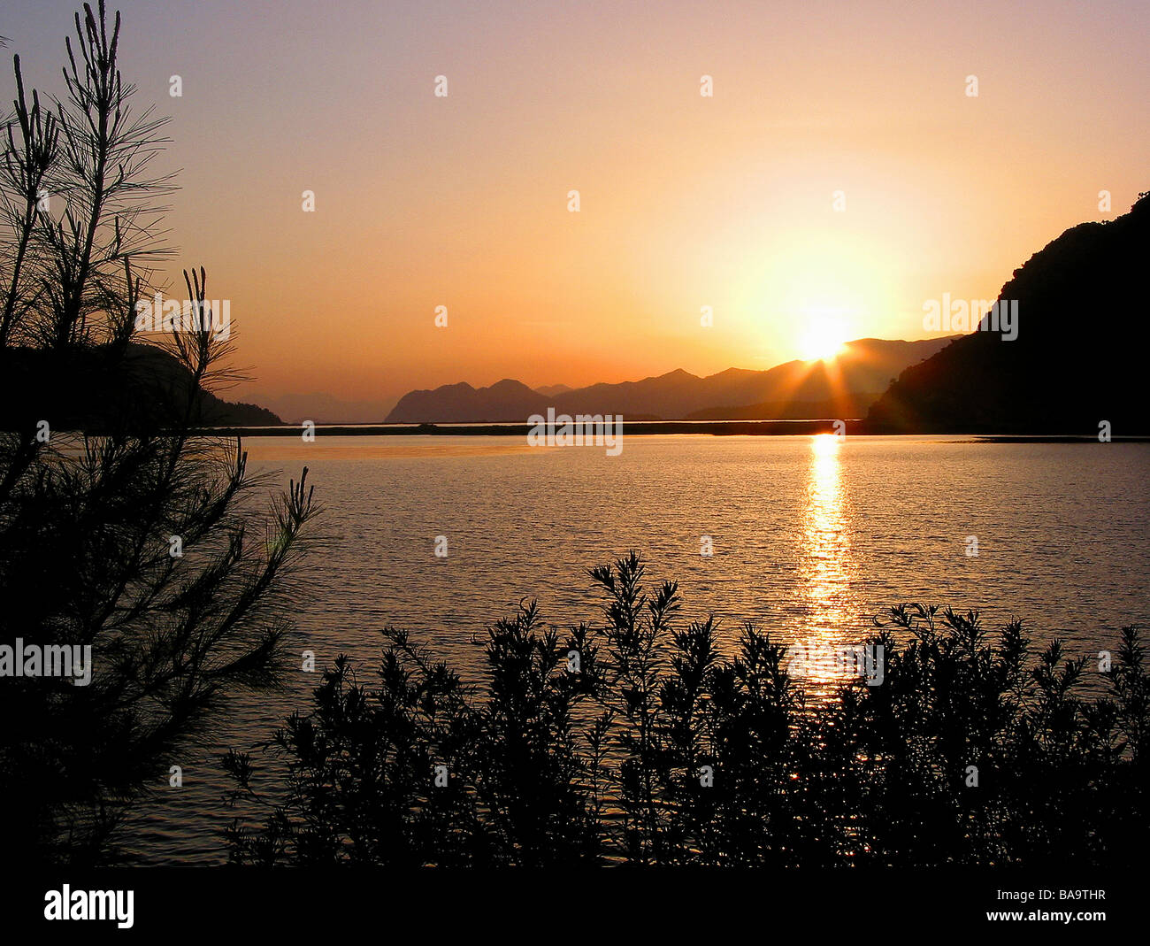 Sunset at the Iztuzu Lake, Dalyan Turkey Stock Photo