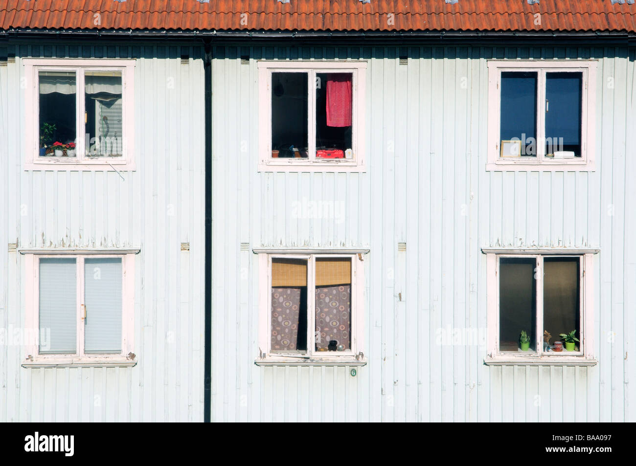The facade of a white wooden house Stock Photo - Alamy