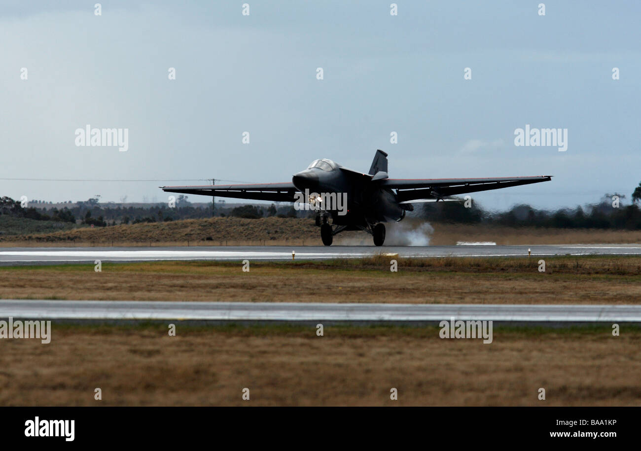 General Dynamics F 111 Swing Wing Fighter Bomber Landing Stock Photo