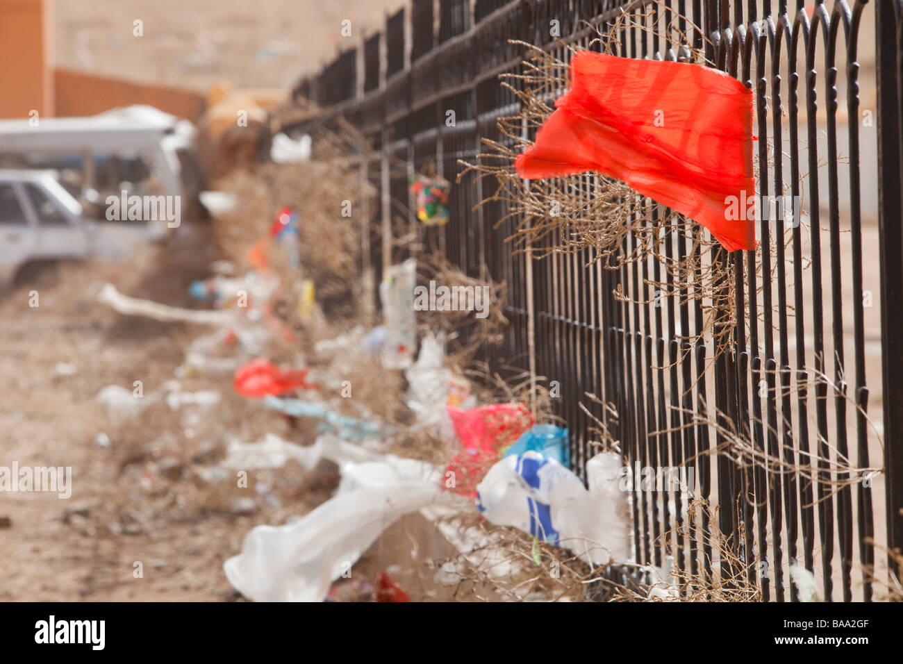 Plastic rubbish litters the countryside in Inner Mongolia in northern