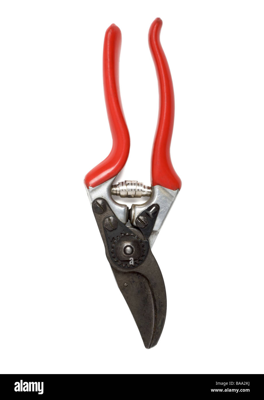 Old pruning shears on white background Stock Photo