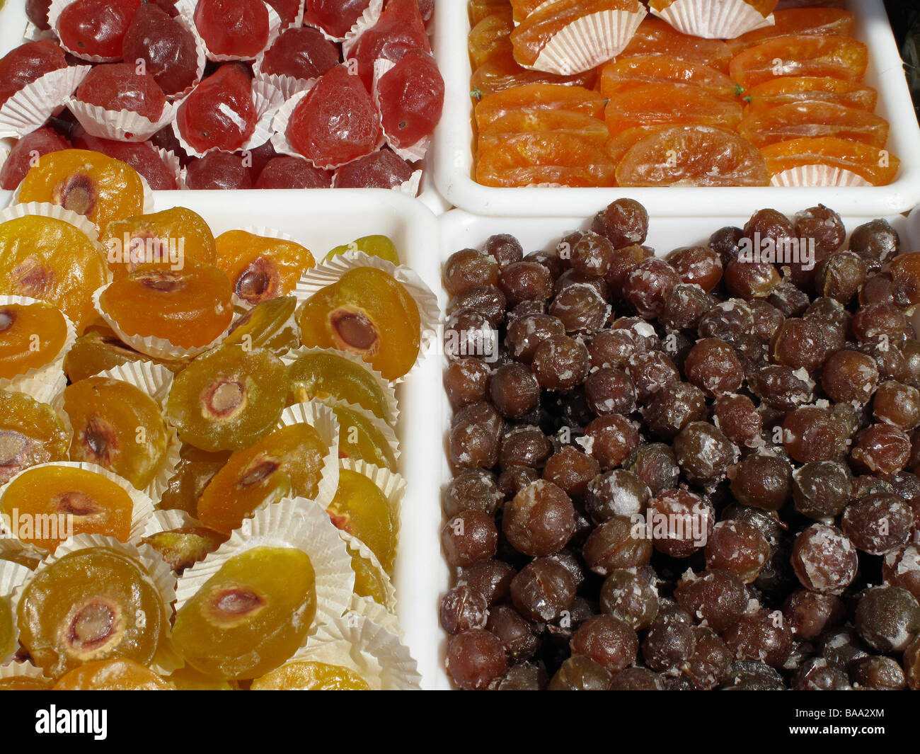 Candied fruit on sale in Nice market, France Stock Photo