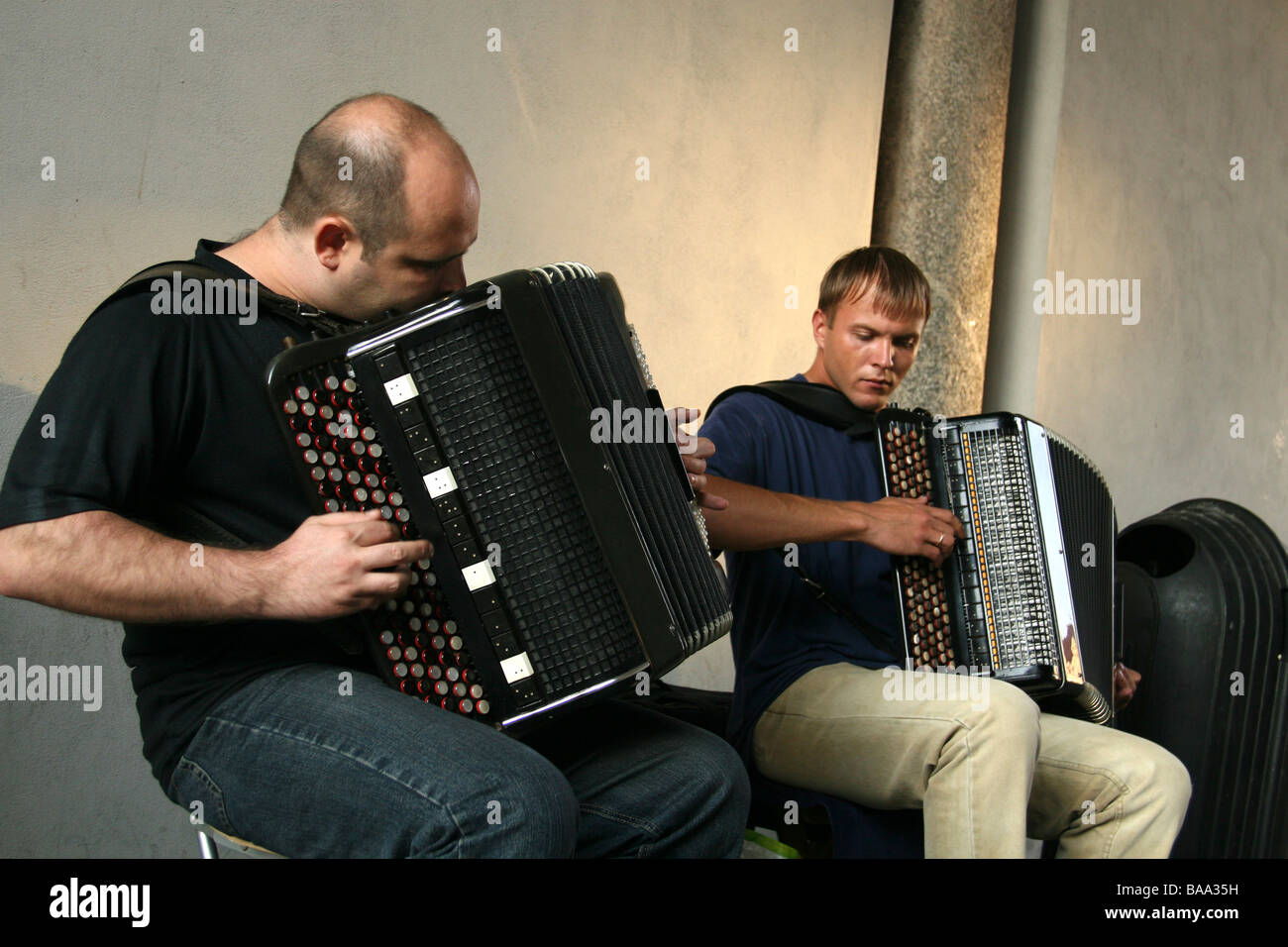 Street accordion players Stock Photo Alamy