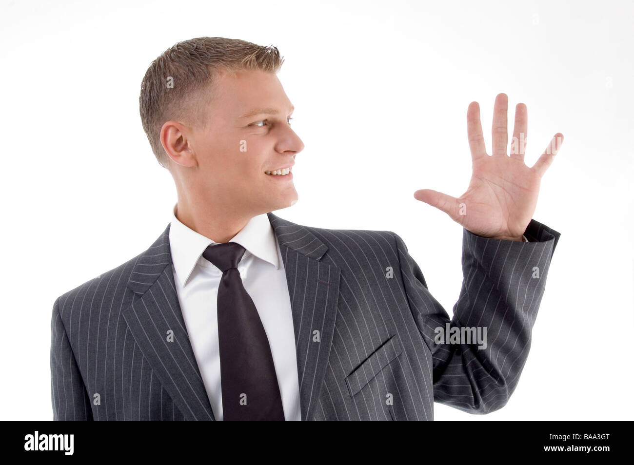 portrait of businessman counting fingers Stock Photo - Alamy