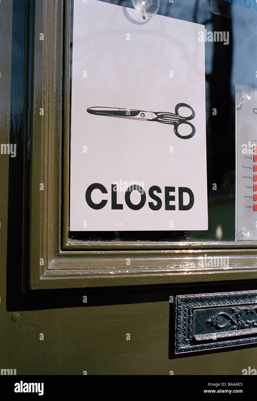 A sign on the door to a hairdresser, Amsterdam Stock Photo Alamy