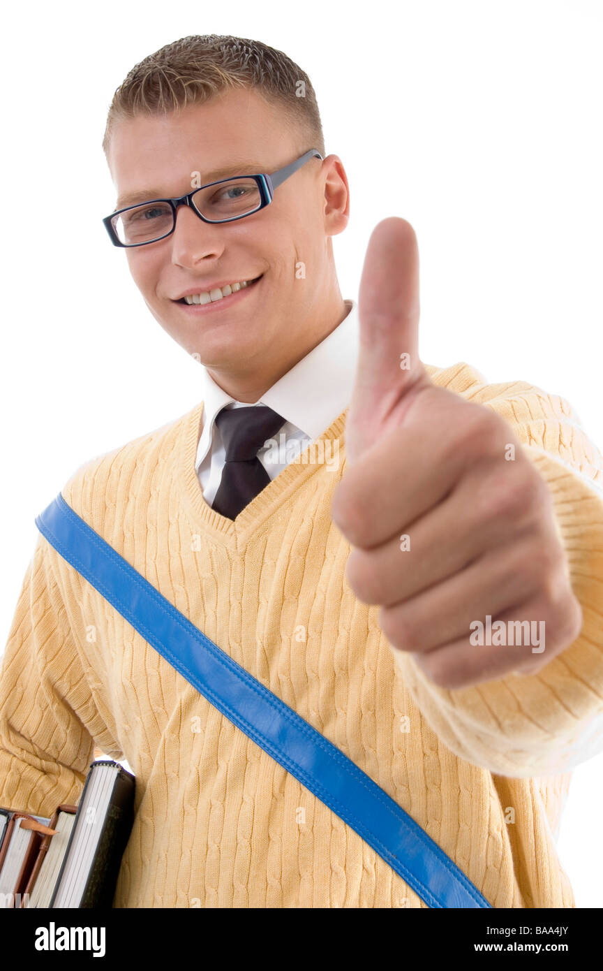 smart student wearing spectacles with thumbs up Stock Photo - Alamy