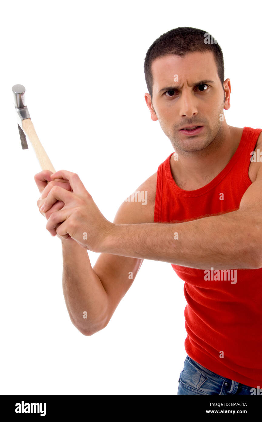 Держи кидай. Мужик держит молоток. Фото мужчина с молотком во весь рост. Man pose holding the Hammer.