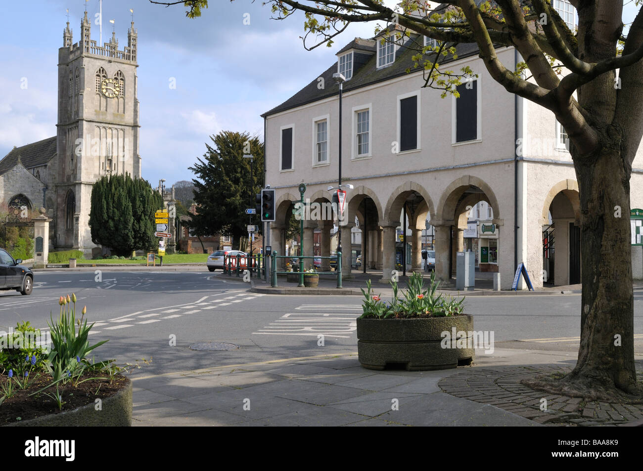 Dursley town center with market hall and church Gloucestershire England Stock Photo