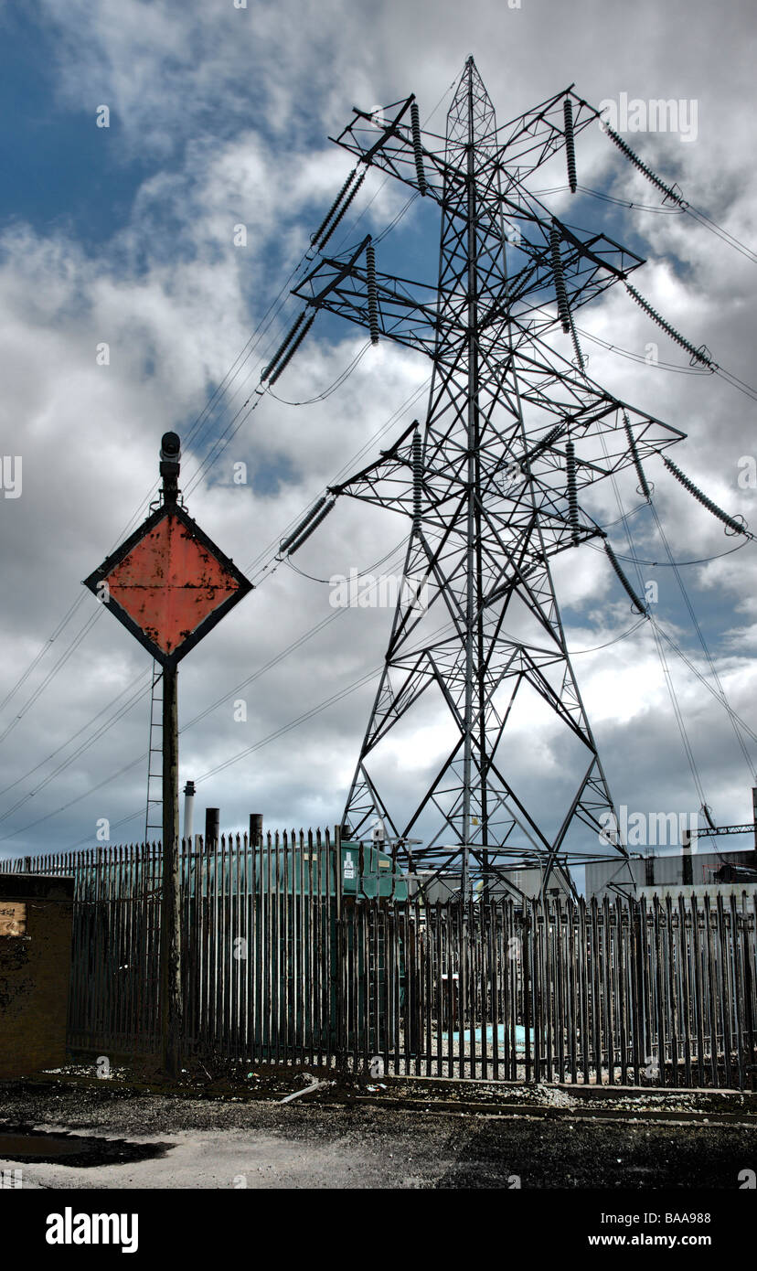 Electricity pylon, at Heysham nuclear power station Stock Photo