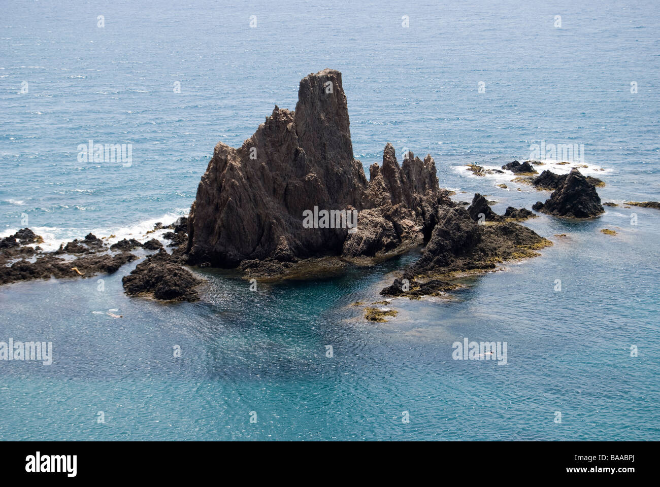 Rock , Arrecife de las Sirenas, Cabo de Gata Cape , Cabo de Gata-Nijar Nature Reserve , Almeria , Andalusia , Spain Stock Photo
