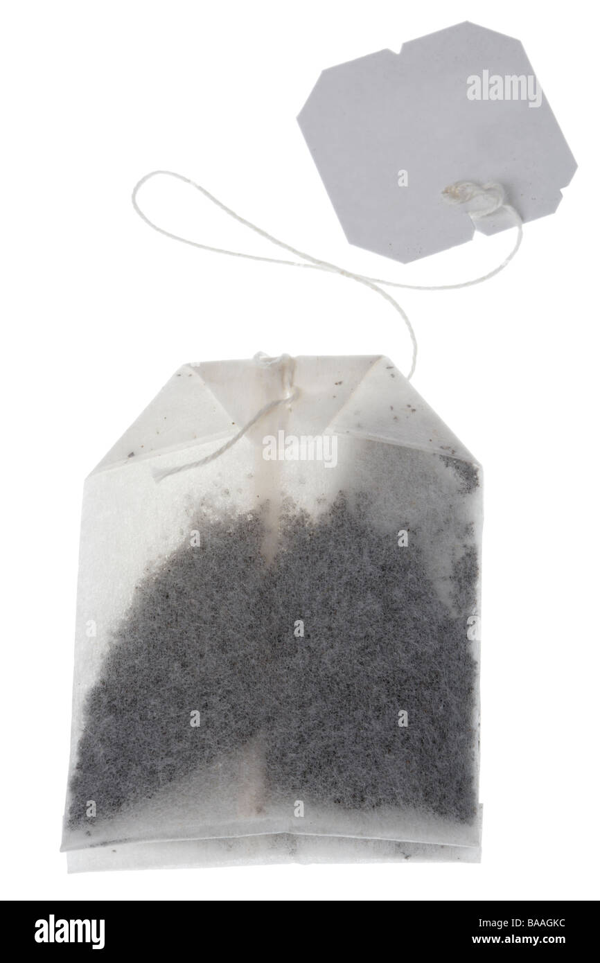 Tea bag and string tag Stock Photo