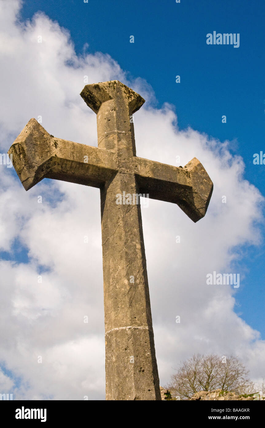 Stone Cross on Llandaff Village Green Cardiff in south Wales Stock Photo