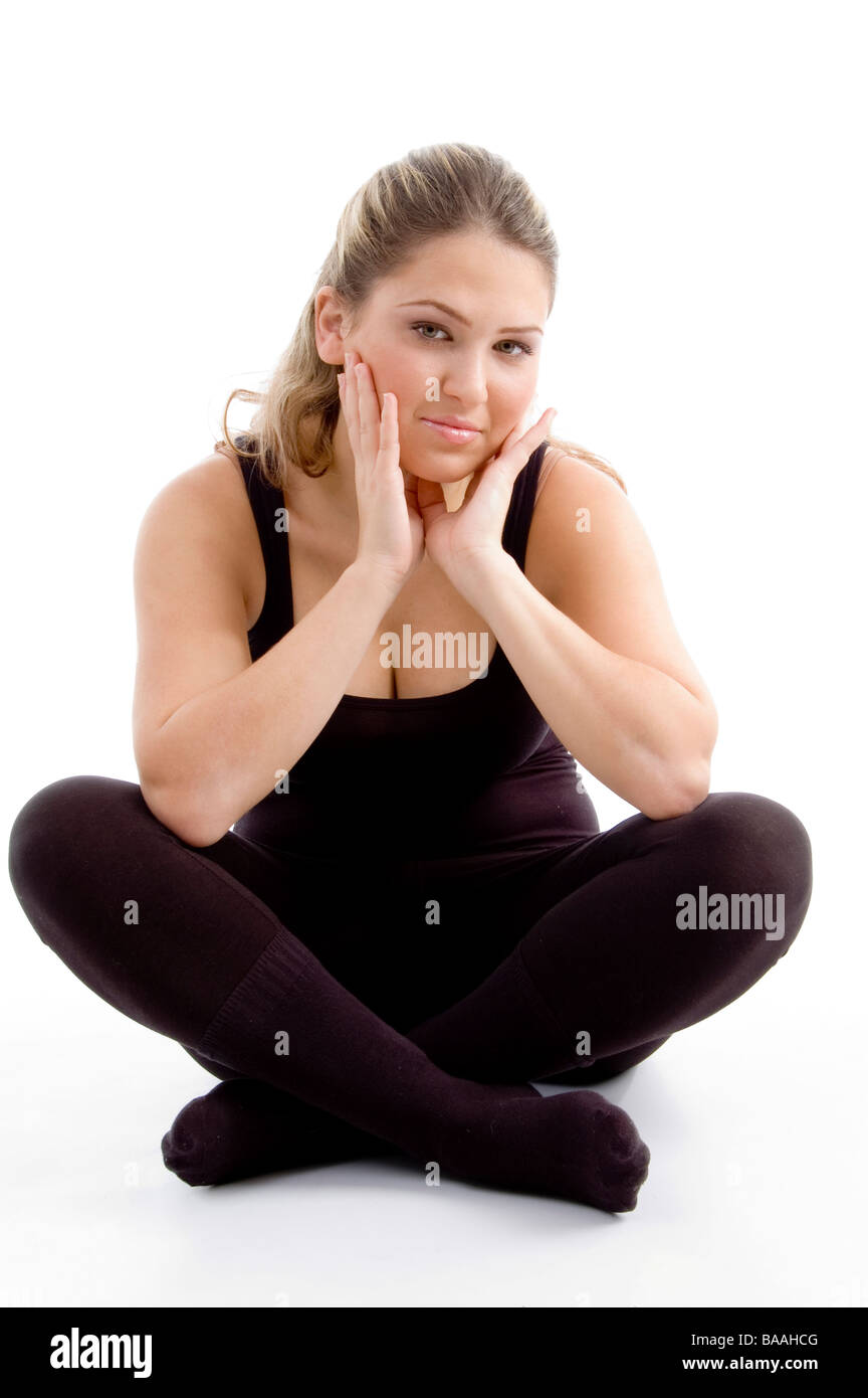sitting girl looking at camera Stock Photo - Alamy