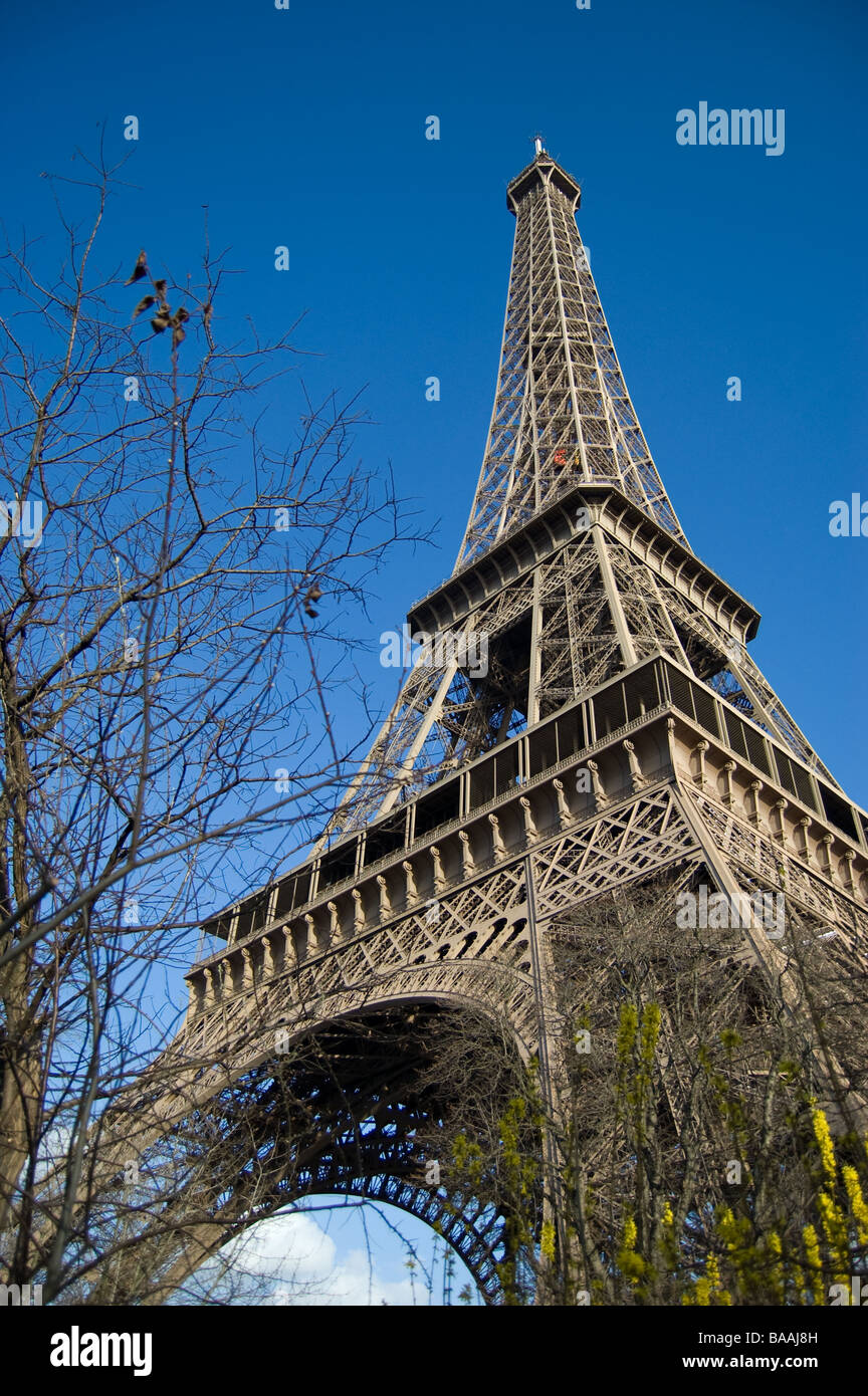 la tour eiffel tower Île de france département de ville de paris tree blue sky colour portrait color europe Stock Photo