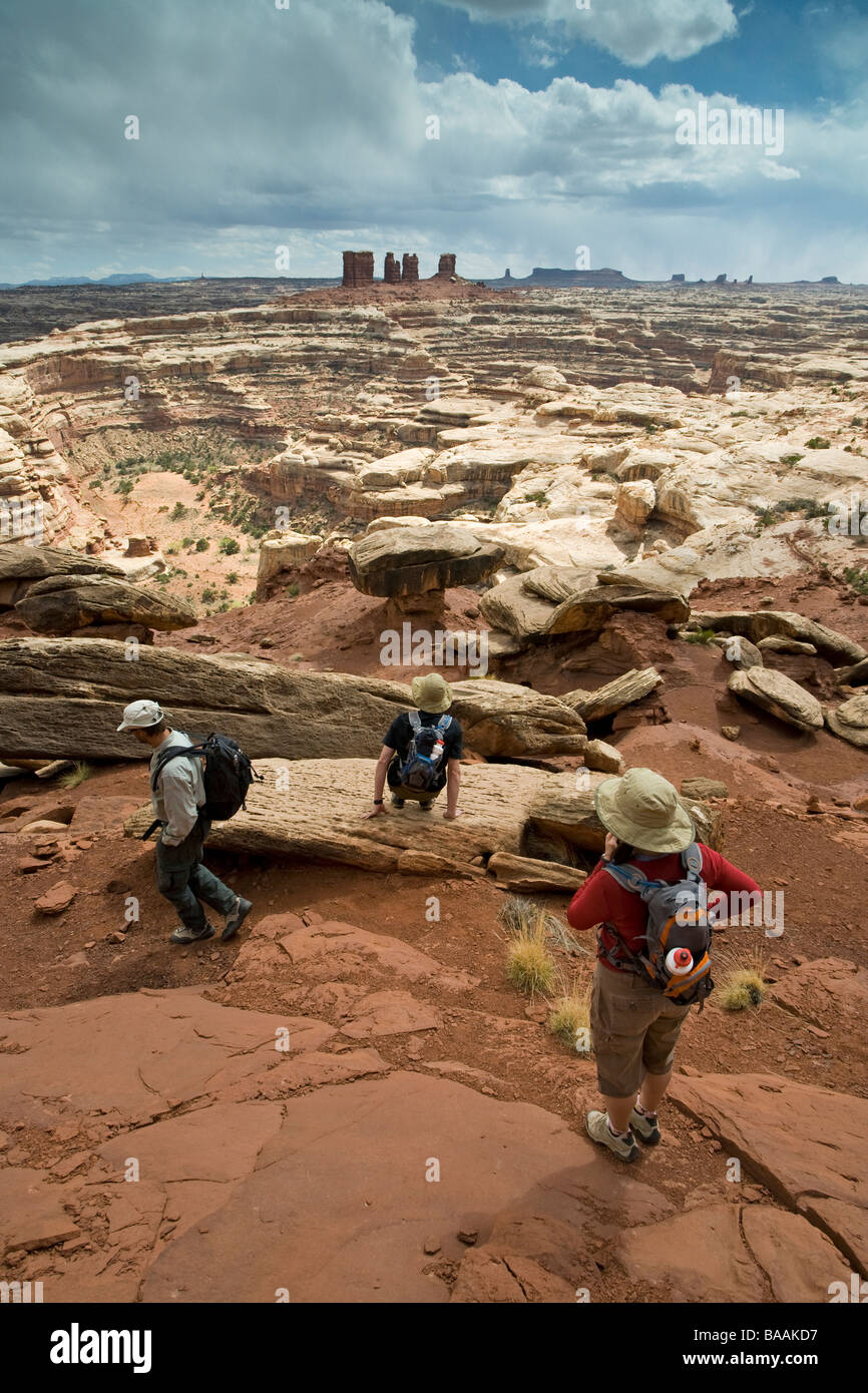 Hikers in Canyonlands National Park, Utah. Stock Photo