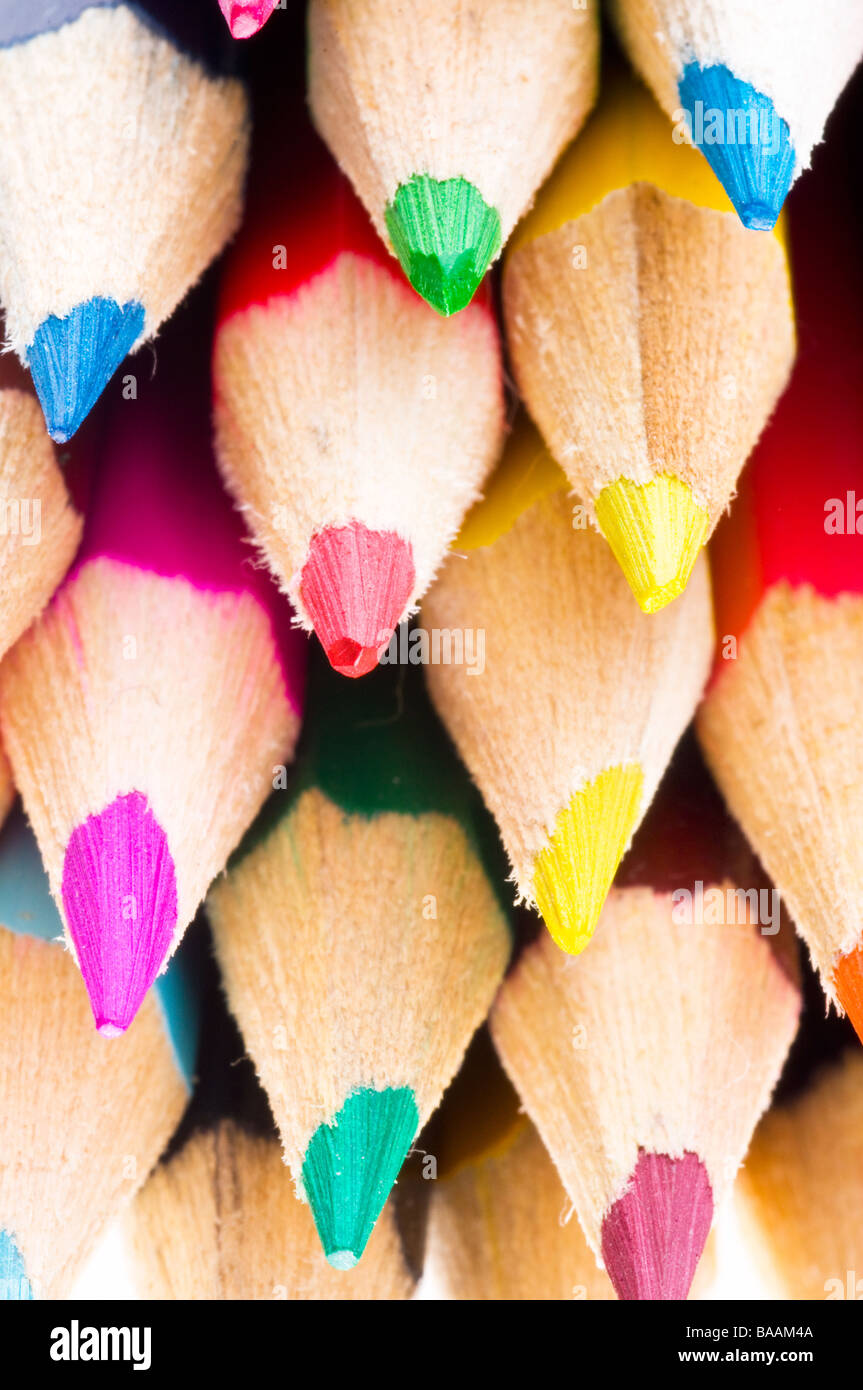 Color pencils in arrange in color wheel colors Stock Photo