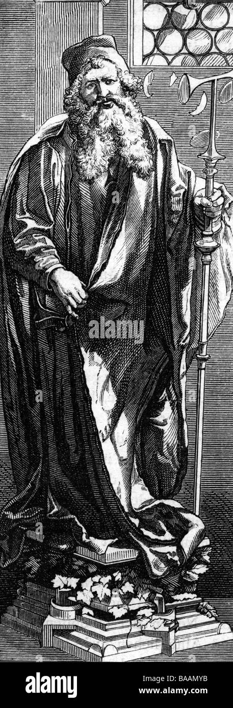 Anthony the Great, circa 251 - circa 356, Egyptian Saint, full length, illustration by Matthias Grünewald, circa 1500, detail of Isenheim Altar, Stock Photo