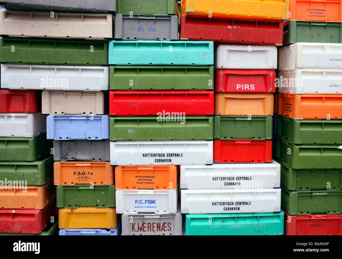 Plastic fish boxes Stock Photo Alamy