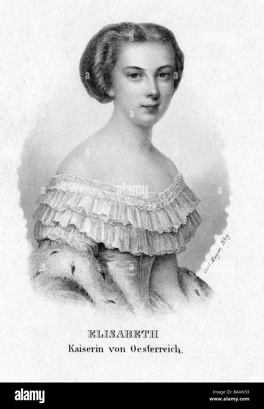 Elisabeth Amalie of Bavaria, 24.12.1837 - 10.9.1898, Empress consort of Austria since 24.4.1854, Queen consort of Hungary, called 'Sisi', portrait, steel engraving by Carl Mayer, 19th century, Artist's Copyright has not to be cleared Stock Photo