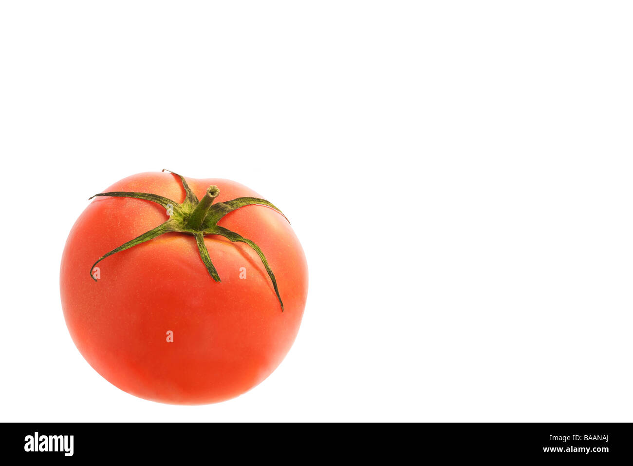 isolated tasty red tomato with green leafes and white background Stock ...