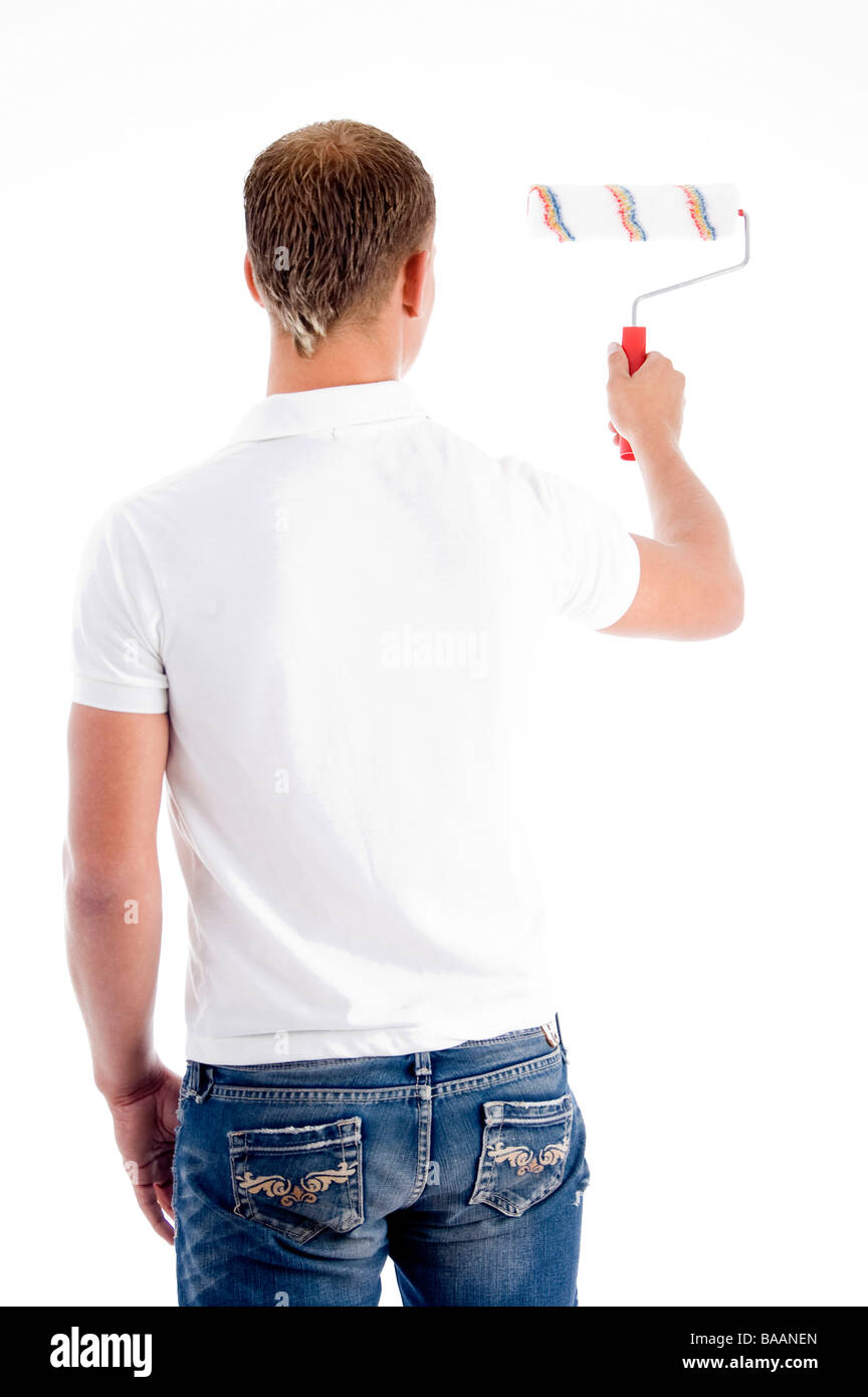 back pose of stylish painter Stock Photo