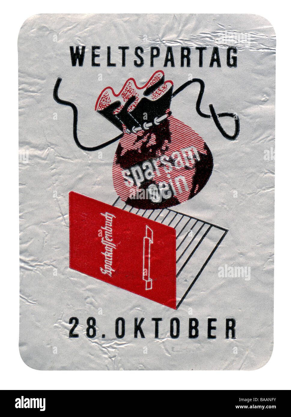 advertising, stamp 'Sparsam sein', World Savings Day, Germany, 28.10.1960, Stock Photo