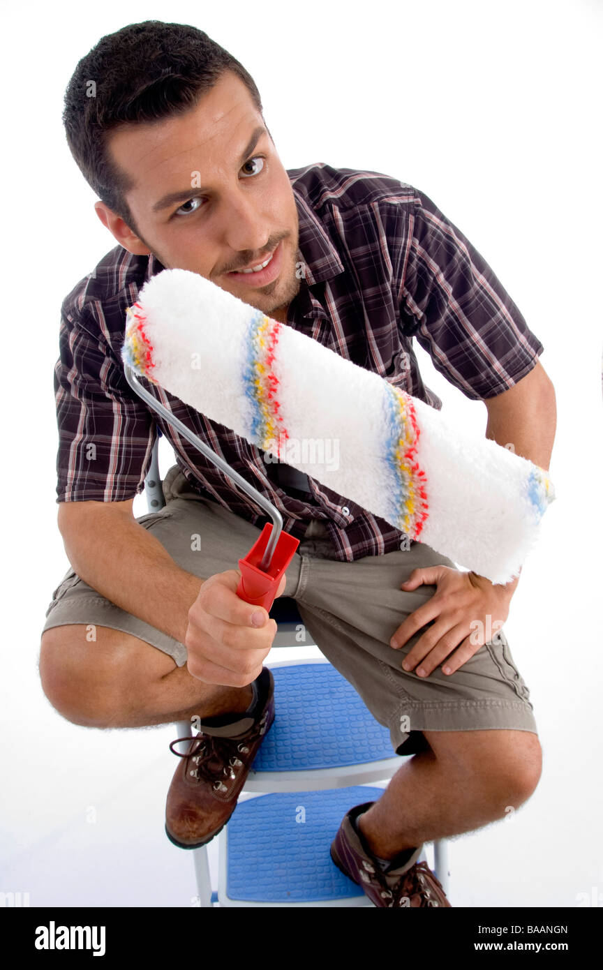 Man up ladder painting hi-res stock photography and images - Alamy