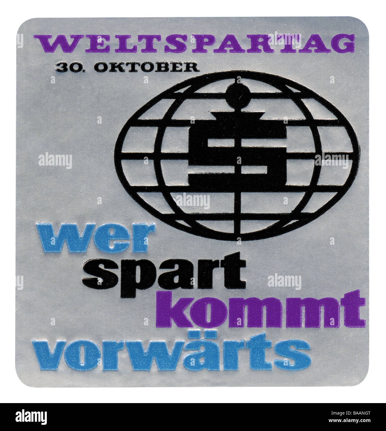 advertising, stamp 'Wer spart kommt vorwärts', World Savings Day, Germany, 30.10., 1960s, Stock Photo
