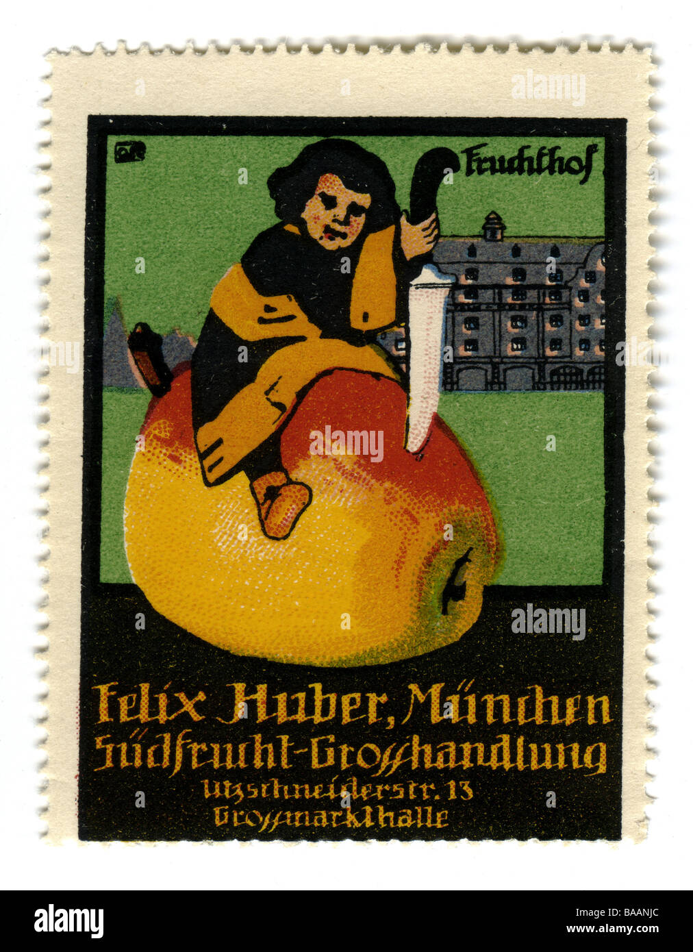 advertising, stamps, Felix Huber Südfrucht Grosshandlung, Munich, Germany, circa 1910, Stock Photo