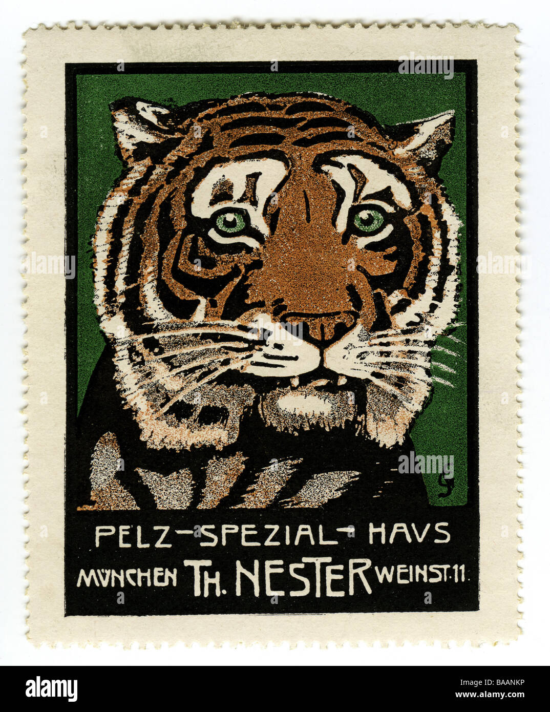 advertising, stamps, 'Pelz - Spezial - Havs', Th. Nester, Munich, Germany, circa 1910, Stock Photo
