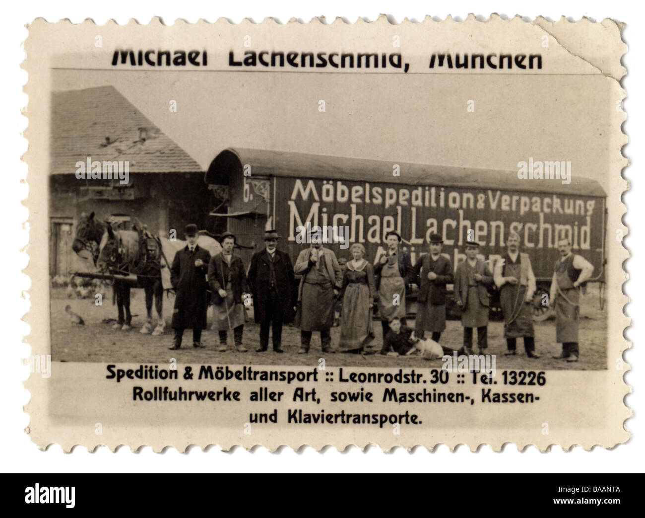 advertising, stamps, removal spedition Michael Lachenschmid Company, Munich, Germany, circa 1910, Stock Photo