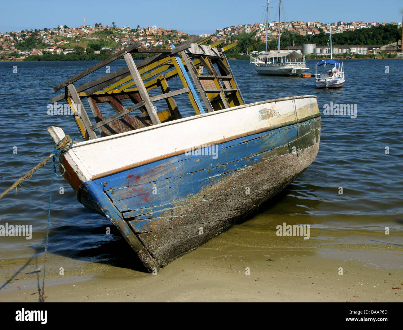 Boats at Porto da Barra beach, Salvador, Brazil Stock Photo