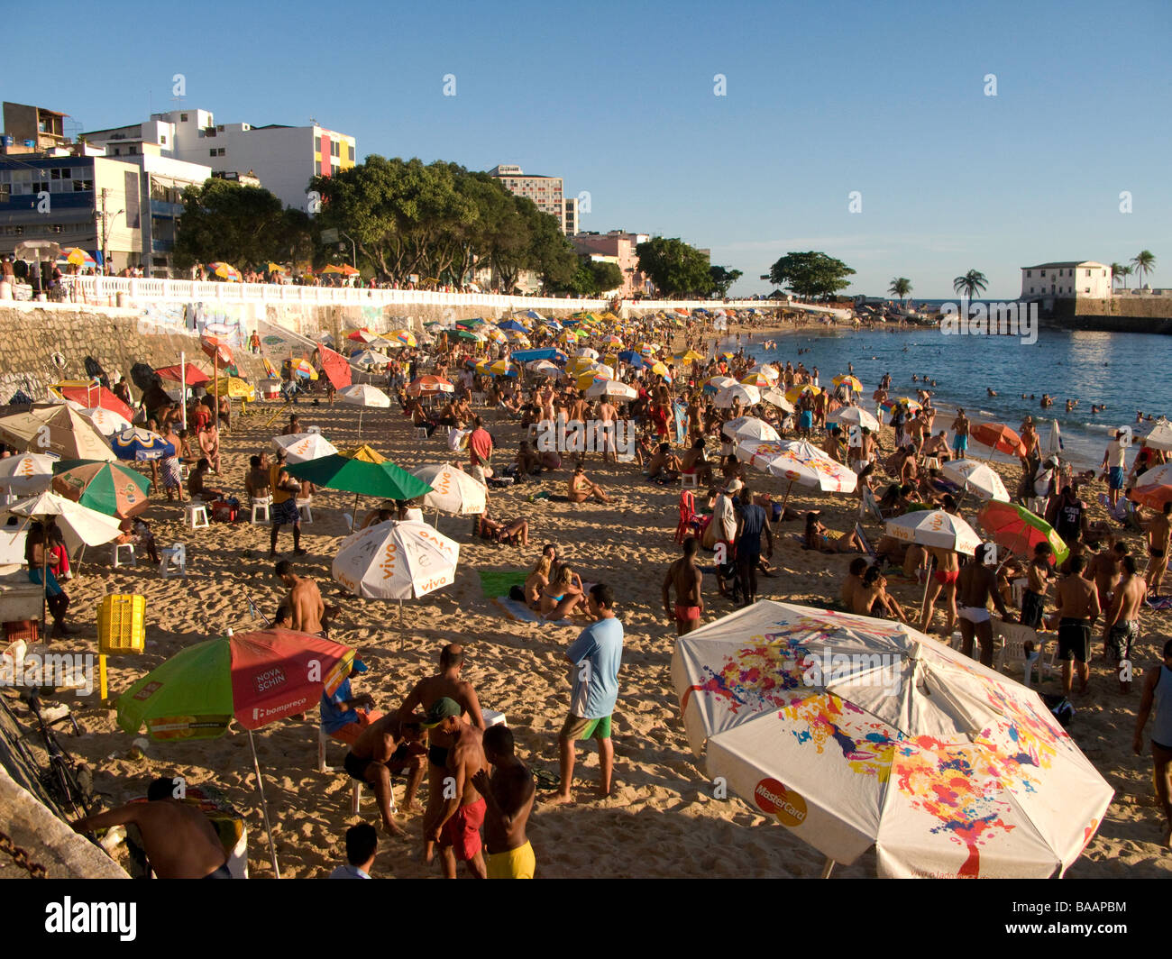 Evening at Porto da Barra beach, Salvador de Bahia, Brazil Stock Photo