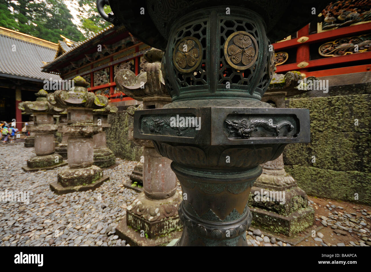 Japanese Lanterns. Outer side of Yomei-mon Gate. Tosho-gu Shinto Shrine. Nikko. Tochigi Prefecture. Japan. Stock Photo