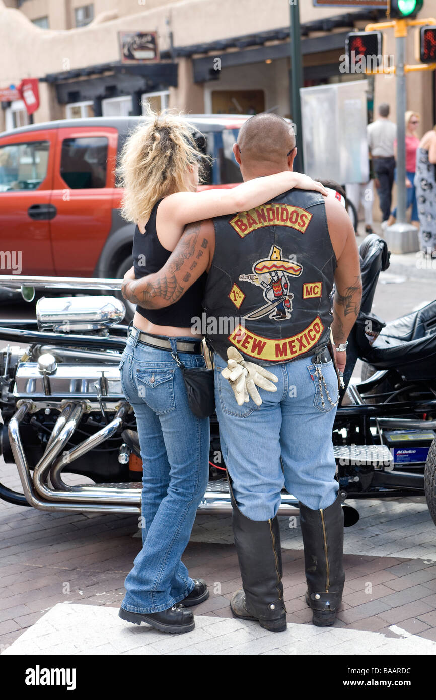 Motorcycle couple in Santa Fe New Mexico Stock Photo